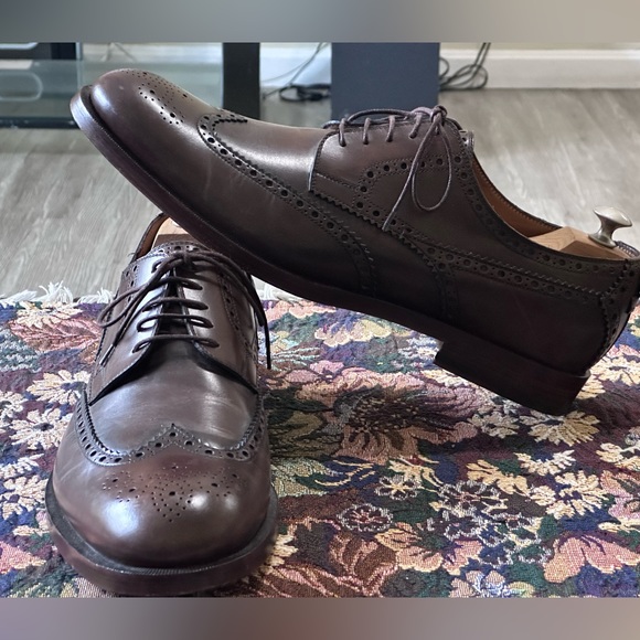 Gucci Signature Stripe Wingtip Brown Leather Men’s Brogue Oxfords Size 11 US 12 - Picture 6 of 15